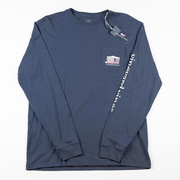 Vineyard Vines Men’s M Long Sleeve T-Shirt Blue Whale Football Tailgate NWT - Picture 1 of 6